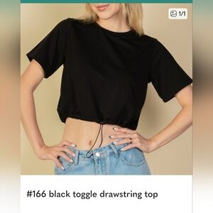 NWOT Black Toggle Drawstring Top Size Small